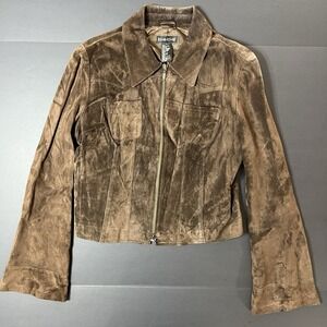 Bebe 100% Leather Jacket Women's Medium Brown Full Zip Boho